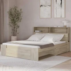 Tweepersoonsbed Maksim - 140x190/200cm - met opbergruimte - eikdecor