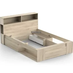 Tweepersoonsbed Maksim - 140x190/200cm - met opbergruimte - eikdecor