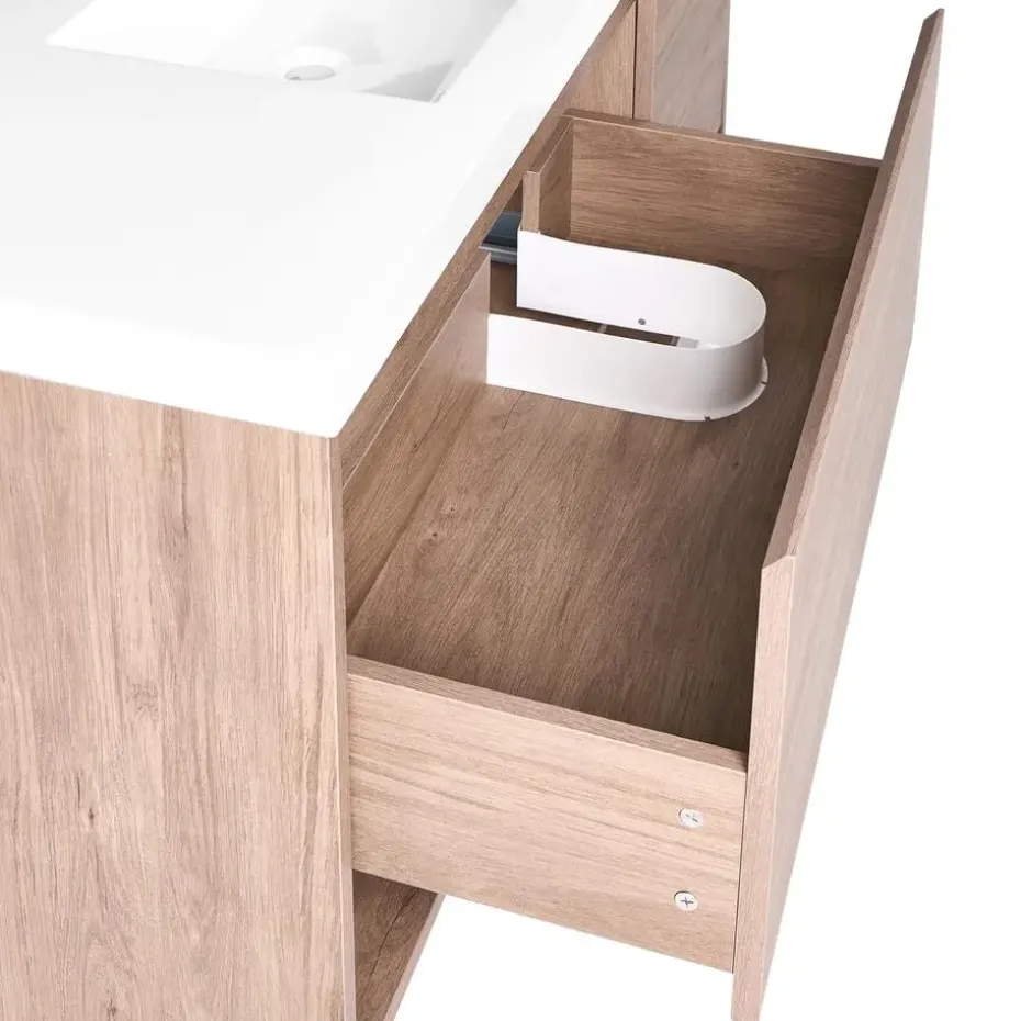 UMAYO - Wandgemonteerd meubel met wasbak - Lichtbruin - 120 cm - MDF