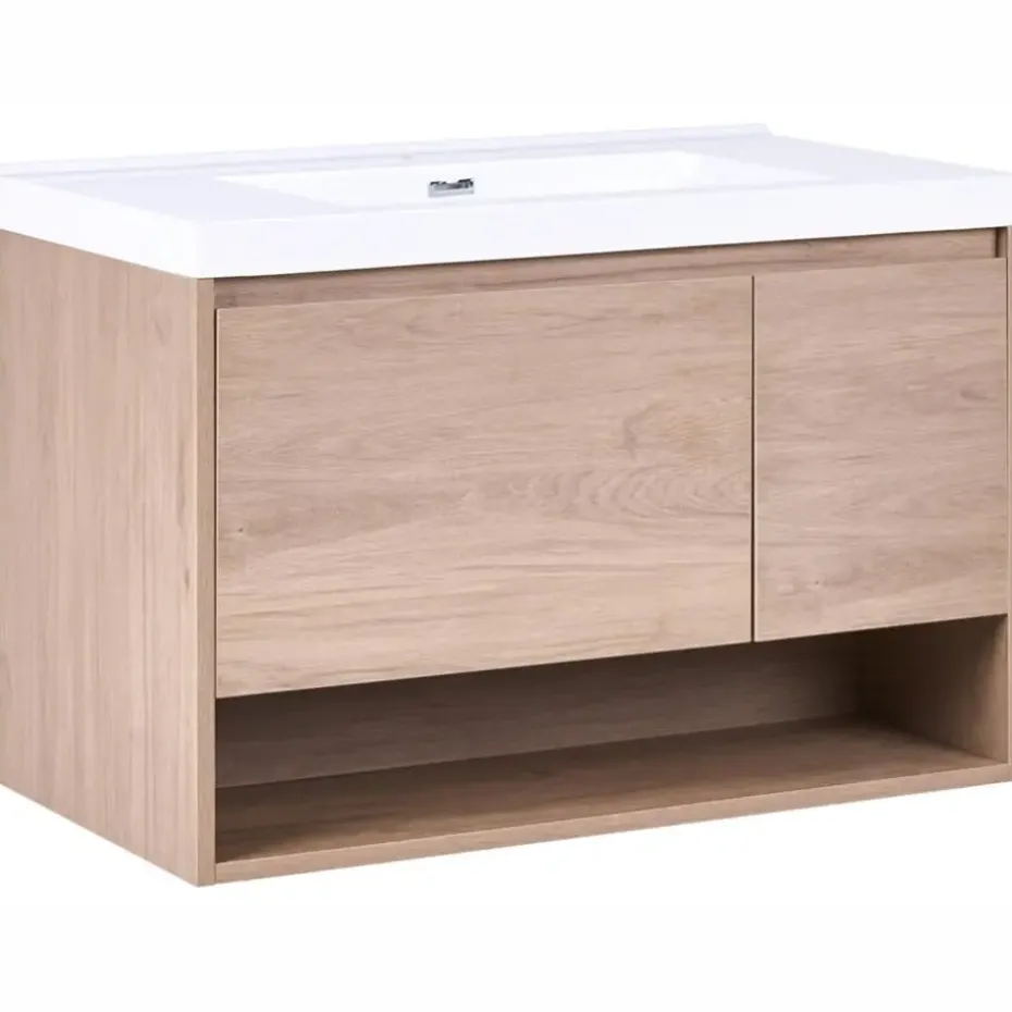 UMAYO - Wandgemonteerd meubel met wasbak - Lichtbruin - MDF