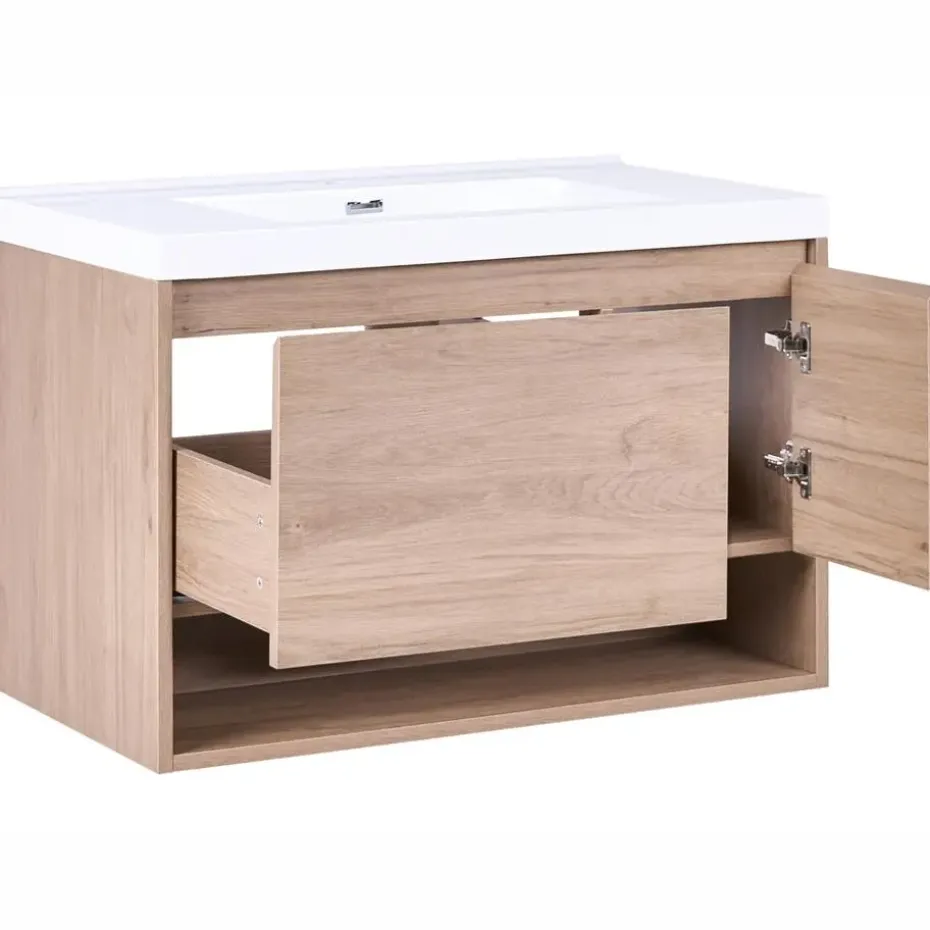 UMAYO - Wandgemonteerd meubel met wasbak - Lichtbruin - MDF