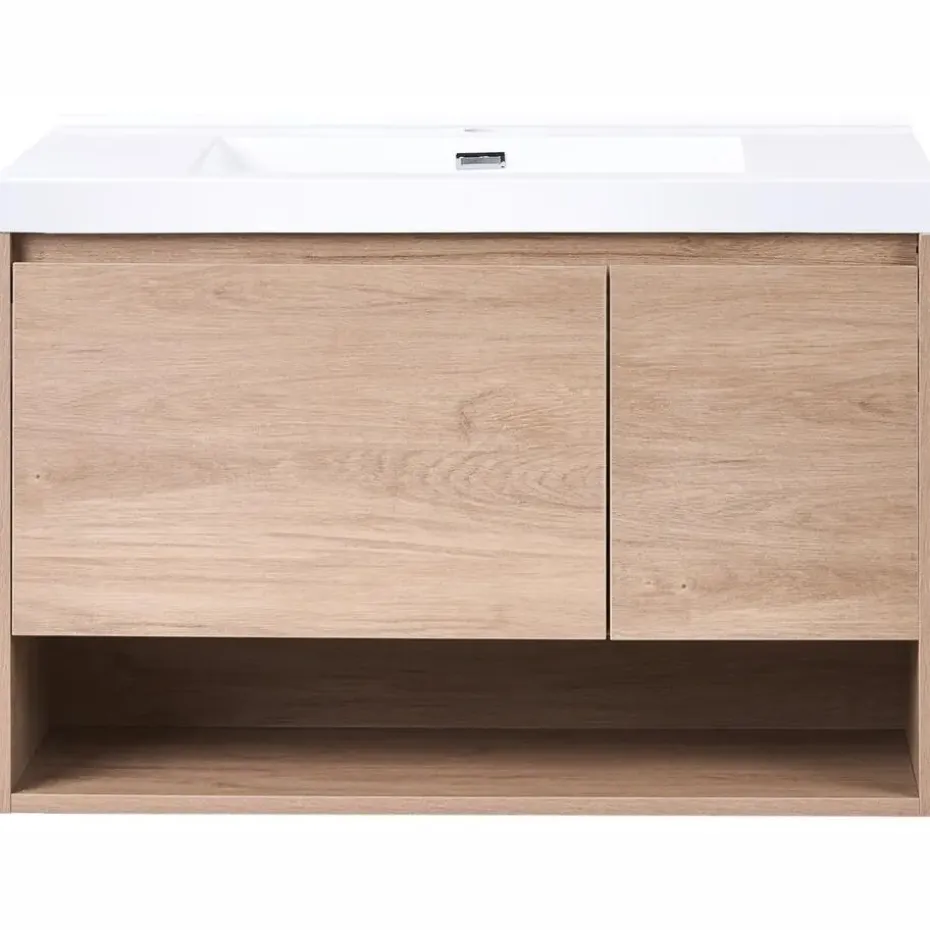 UMAYO - Wandgemonteerd meubel met wasbak - Lichtbruin - MDF