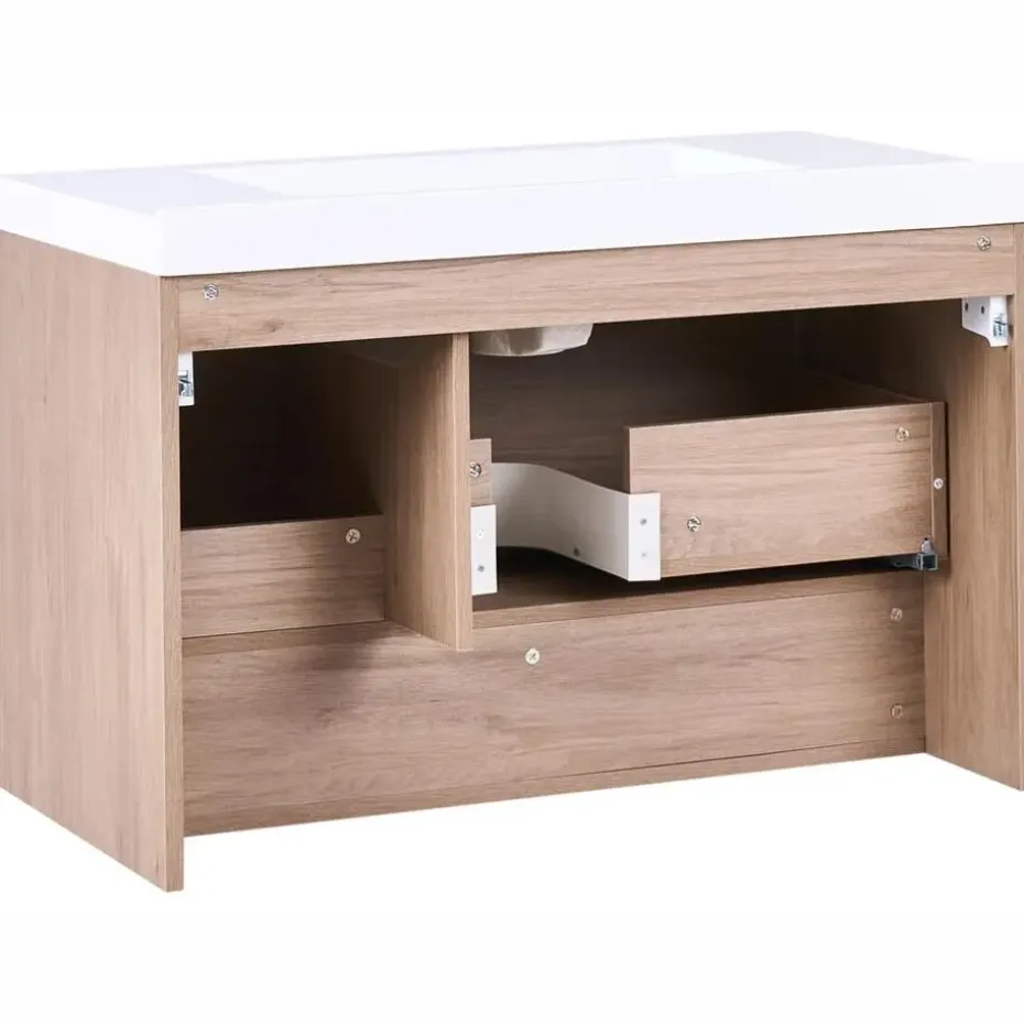 UMAYO - Wandgemonteerd meubel met wasbak - Lichtbruin - MDF