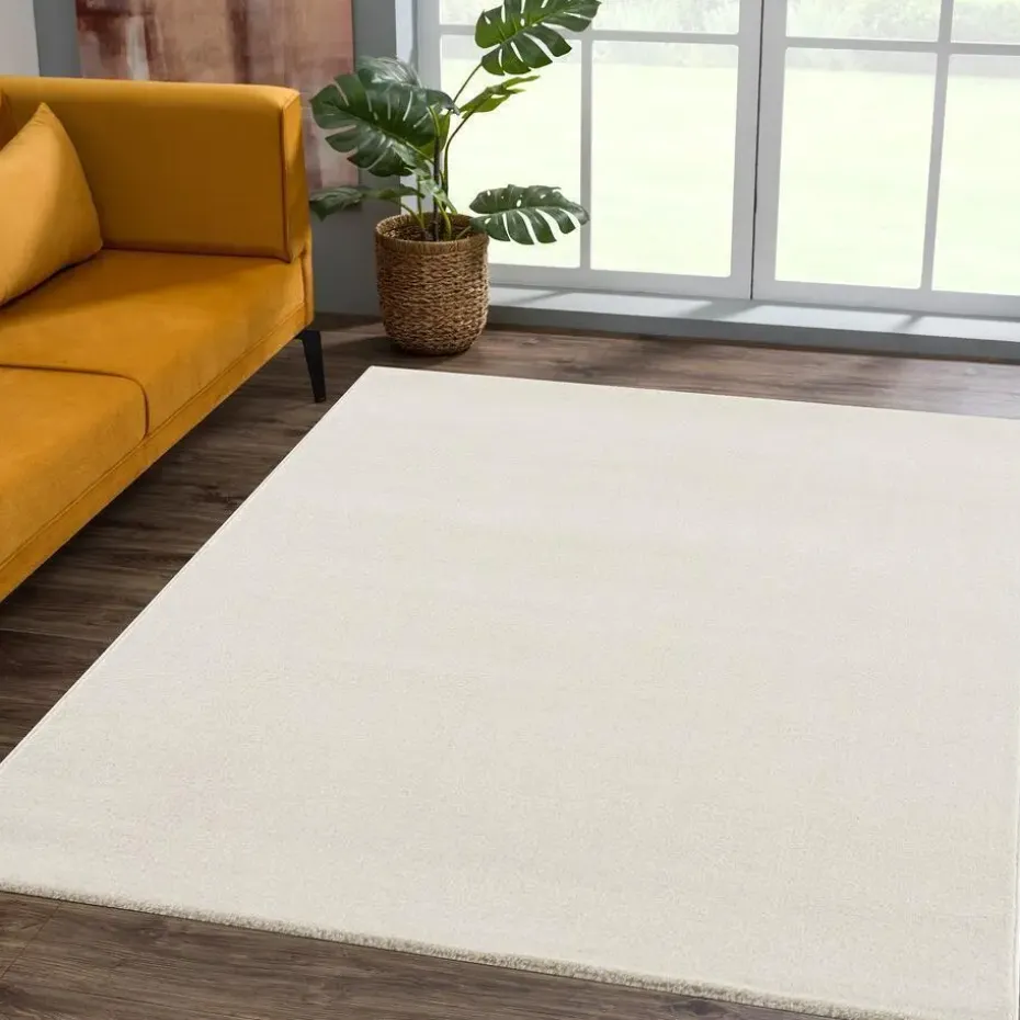 Uni Effen Laagpolig Vloerkleed Modern Creme - 200x290 CM