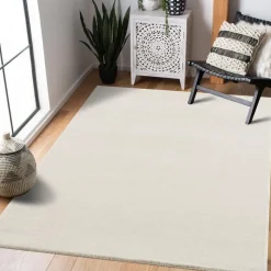 Uni Effen Laagpolig Vloerkleed Modern Creme - 300x400 CM