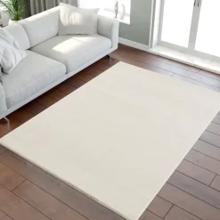 Uni Effen Laagpolig Vloerkleed Modern Creme - 300x400 CM