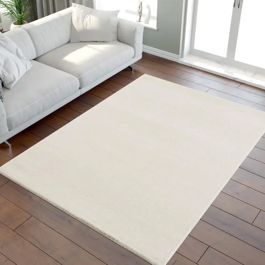 Uni Effen Laagpolig Vloerkleed Modern Creme - 300x400 CM
