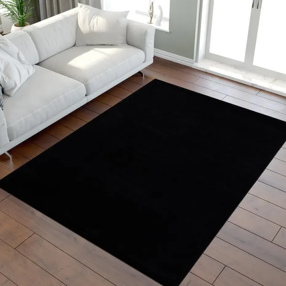 Uni Effen Laagpolig Vloerkleed Modern Zwart - 200x290 CM