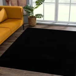 Uni Effen Laagpolig Vloerkleed Modern Zwart - 200x290 CM