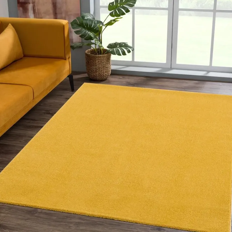 Uni Effen Laagpolig Vloerkleed Modern Geel - 120x170 CM