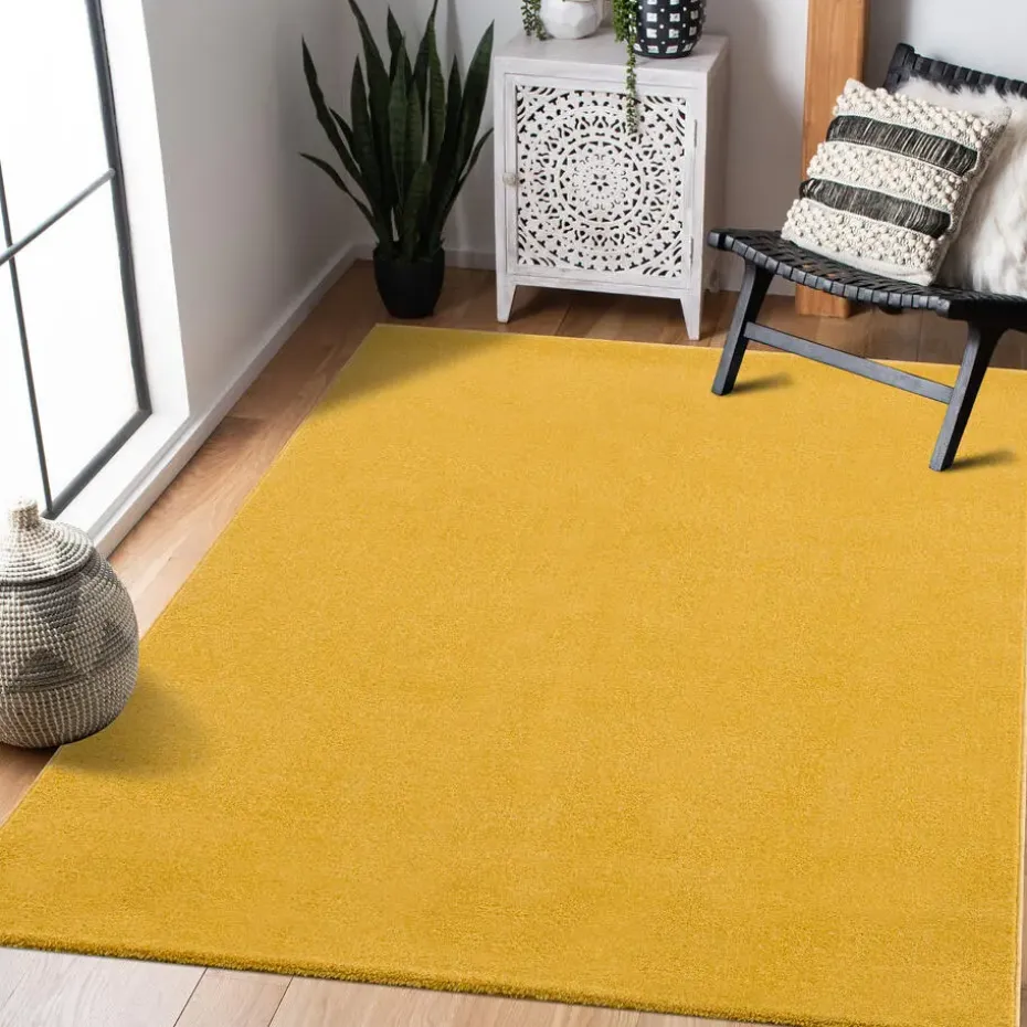 Uni Effen Laagpolig Vloerkleed Modern Geel - 140x200 CM