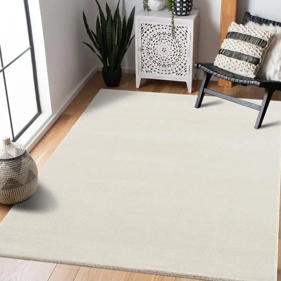 Uni Effen Laagpolig Vloerkleed Modern Creme - 250x250 CM Vierkant