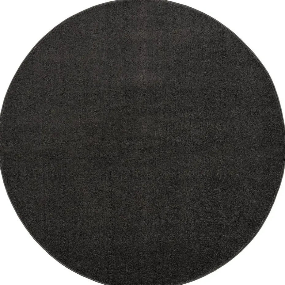 Uni Rond Effen Laagpolig Vloerkleed Modern Donker Grijs - 150 CM ROND