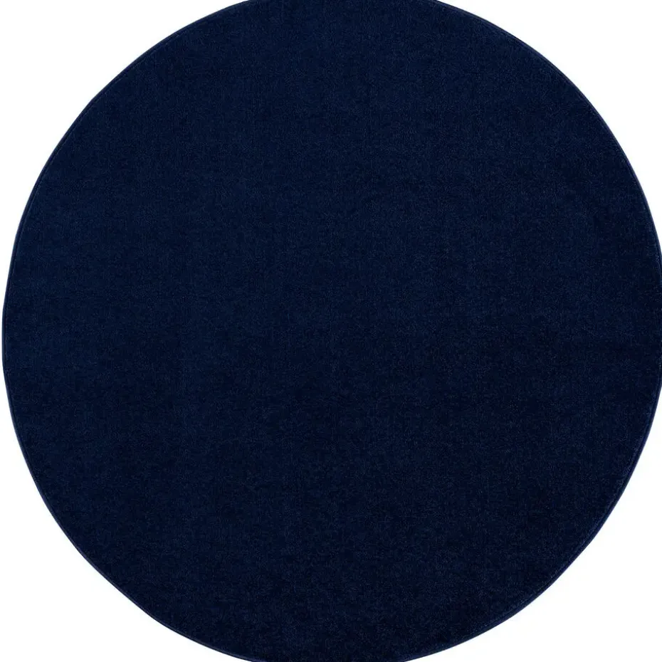 Uni Rond Effen Laagpolig Vloerkleed Modern Donker Blauw Navy - 120 CM ROND