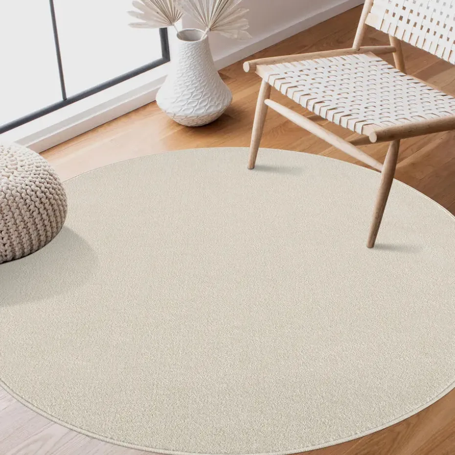 Uni Rond Effen Laagpolig Vloerkleed Modern Creme - 120 CM ROND