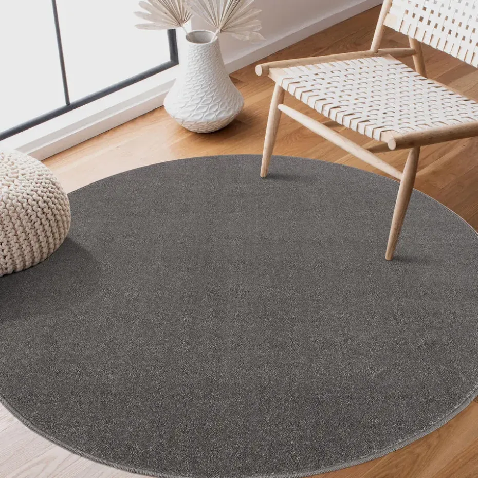 Uni Rond Effen Laagpolig Vloerkleed Modern Grijs - 120 CM ROND