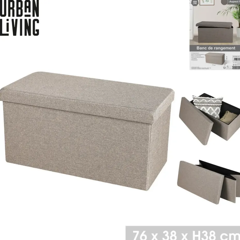 Urban Living poef/hocker/opbergbox - grijs - mdf - 76 x 38 x 38 cm