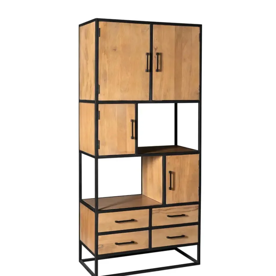 Vakkenkast Naturel Hout/Metaal - 90x45x200cm - Denver