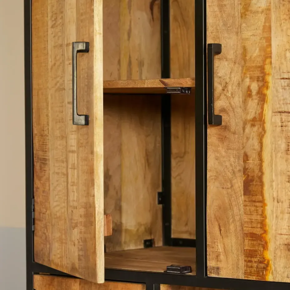 Vakkenkast Naturel Hout/Metaal - 90x45x200cm - Denver