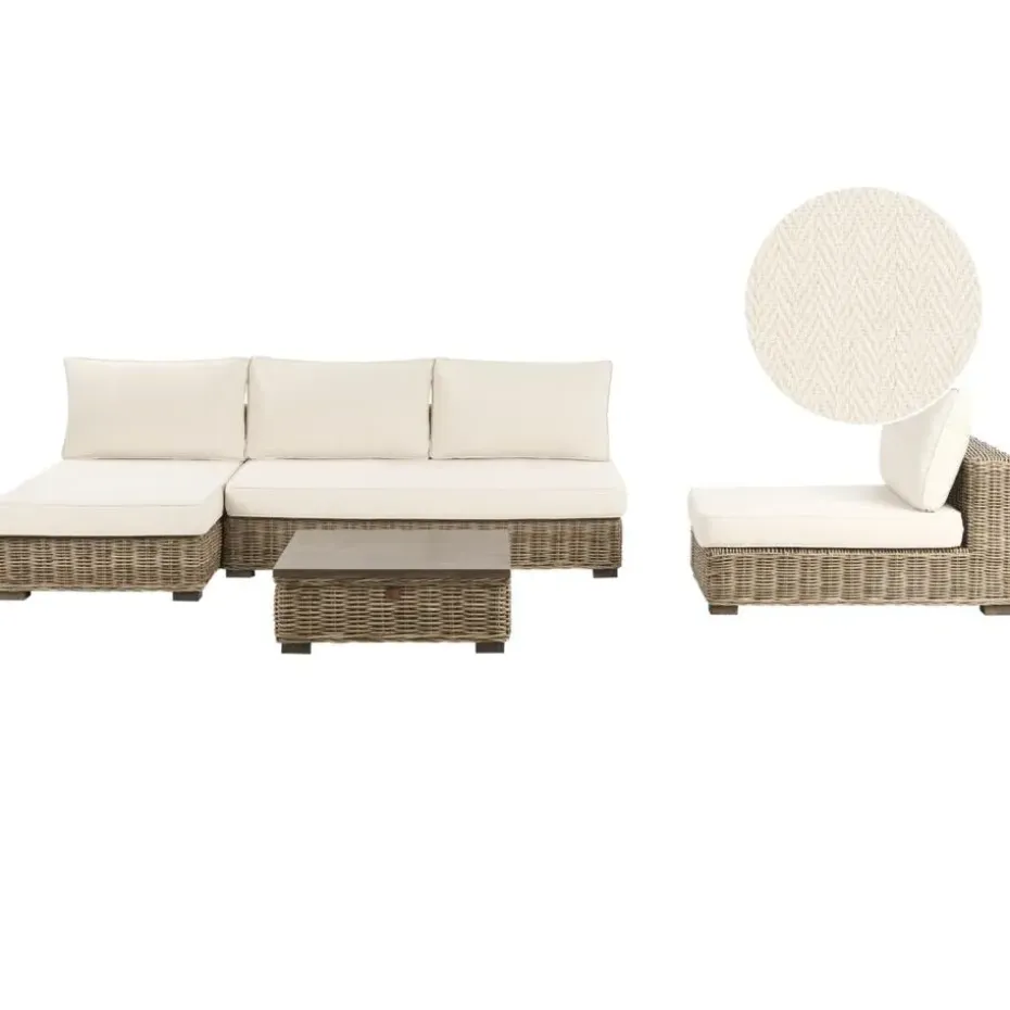 VARALLO - Loungeset 4-zits - Gebroken wit - Rechtszijdig - Rotan