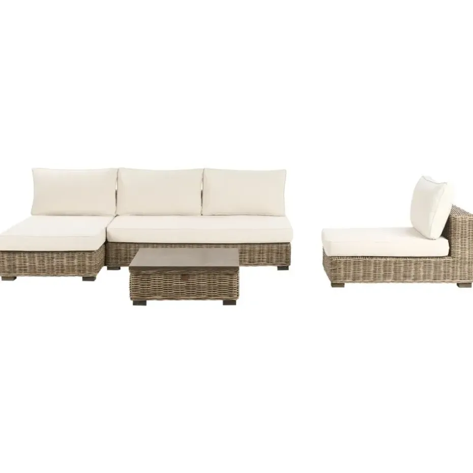 VARALLO - Loungeset 4-zits - Gebroken wit - Rechtszijdig - Rotan