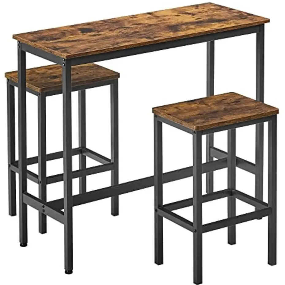 Vasagle Barmeubelset - Bartafel en barkrukken - Rustiek bruin-zwart
