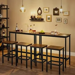 Vasagle Barmeubelset - Bartafel en barkrukken - Rustiek bruin-zwart