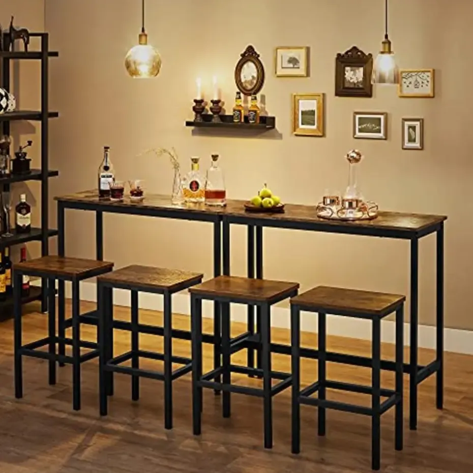 Vasagle Barmeubelset - Bartafel en barkrukken - Rustiek bruin-zwart