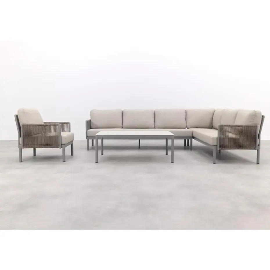 VDG Sierra hoek loungeset + loungestoel - Naturel/Grijs