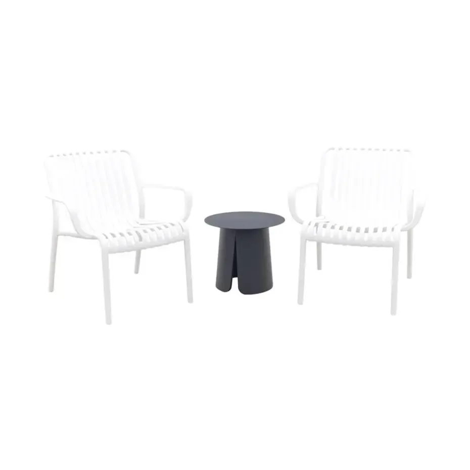 VDG Stripe/Velora loungestoelen set (3-delig) - Wit/Royal grey