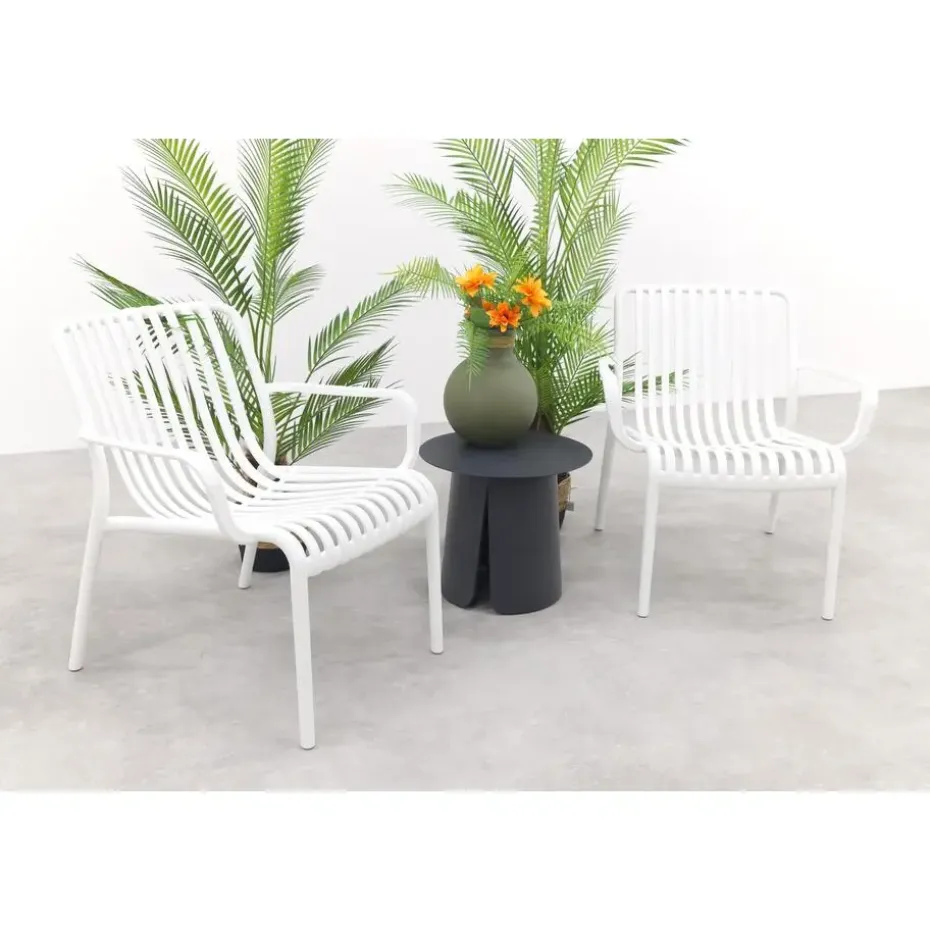 VDG Stripe/Velora loungestoelen set (3-delig) - Wit/Royal grey