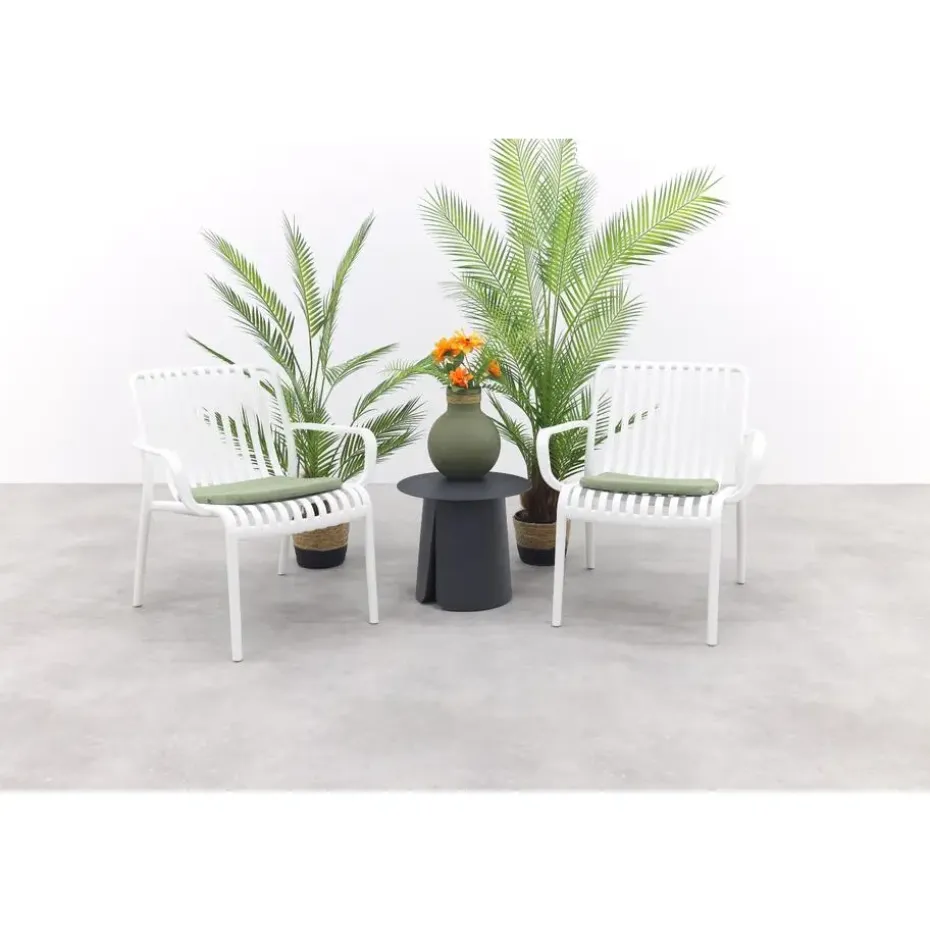 VDG Stripe/Velora loungestoelen set (3-delig) - Wit/Royal grey