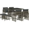 vidaXL - 9 delige Tuinset donkergrijs kussens 4 krukken - PE rattan - 110x106 cm