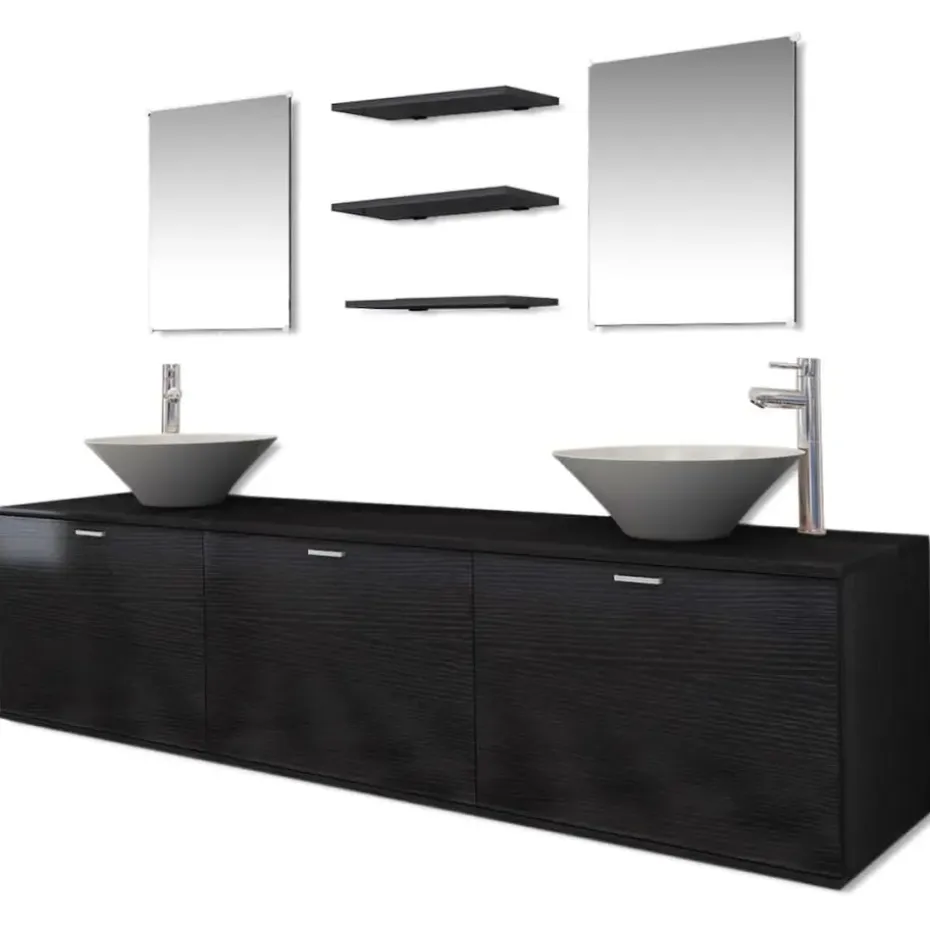 vidaXL - Badkamer Meubel - Zwart - Bewerkt hout