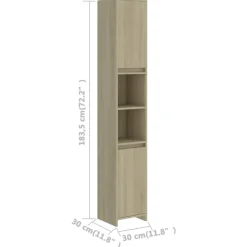 vidaXL - Badkamerkast - Bruin - Bewerkt hout - 30 x 30 x 183.5 cm