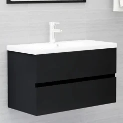 vidaXL - Badkamermeubelset - Zwart - Bewerkt hout - 80 x 38.5 x 45 cm