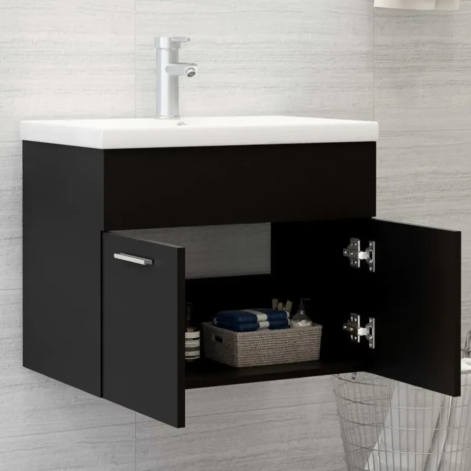 vidaXL - Badkamermeubelset - Zwart - Bewerkt hout - 60 x 38.5 x 46 cm