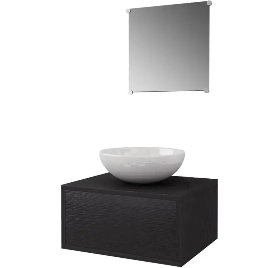 vidaXL - Badkamermeubelset - Zwart - Bewerkt hout