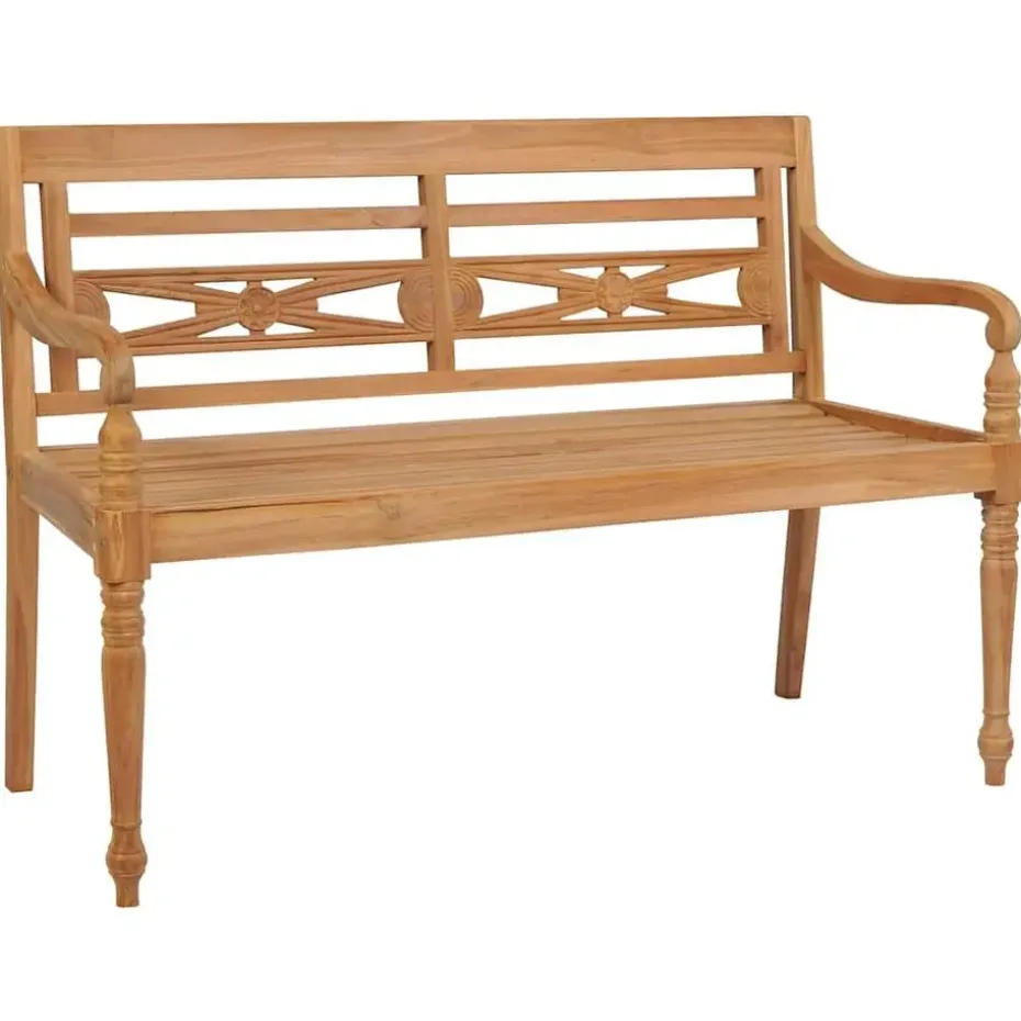 vidaXL - Bank Batavia met grijs kussen - Teakhout - 120x51.5x84 cm