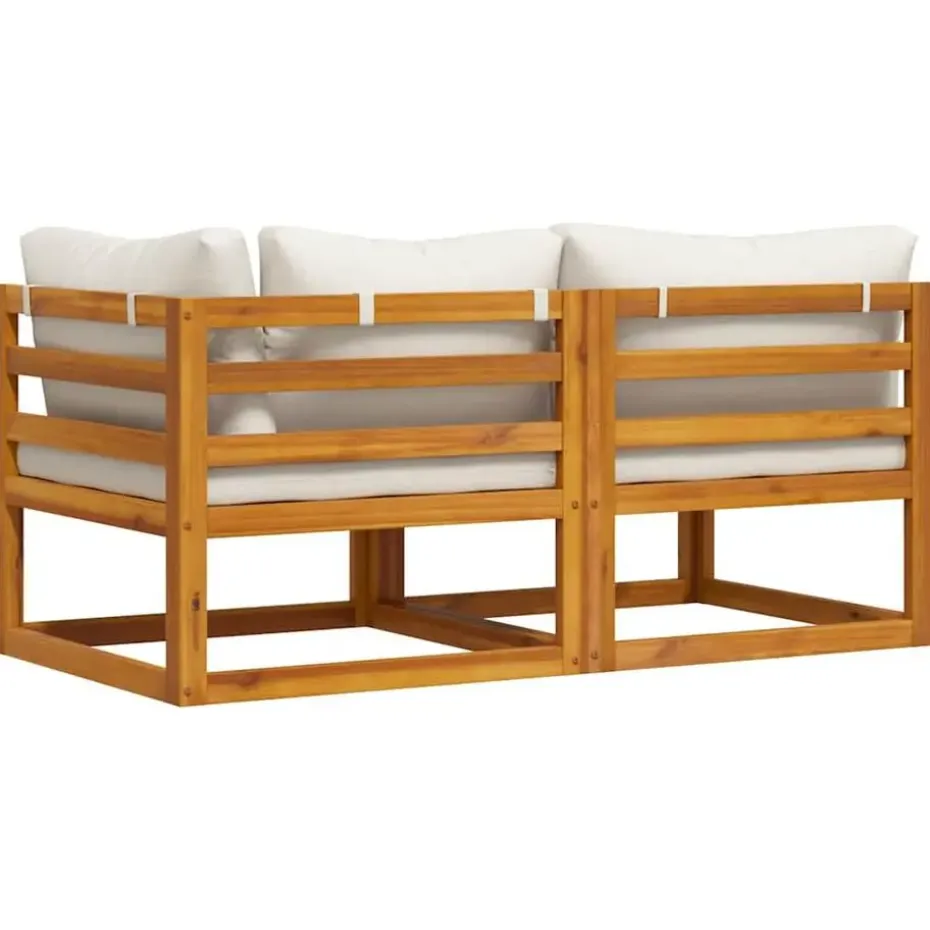 vidaXL - Bankstel - Wit - Acaciahout - 2 stuks - Met kussens