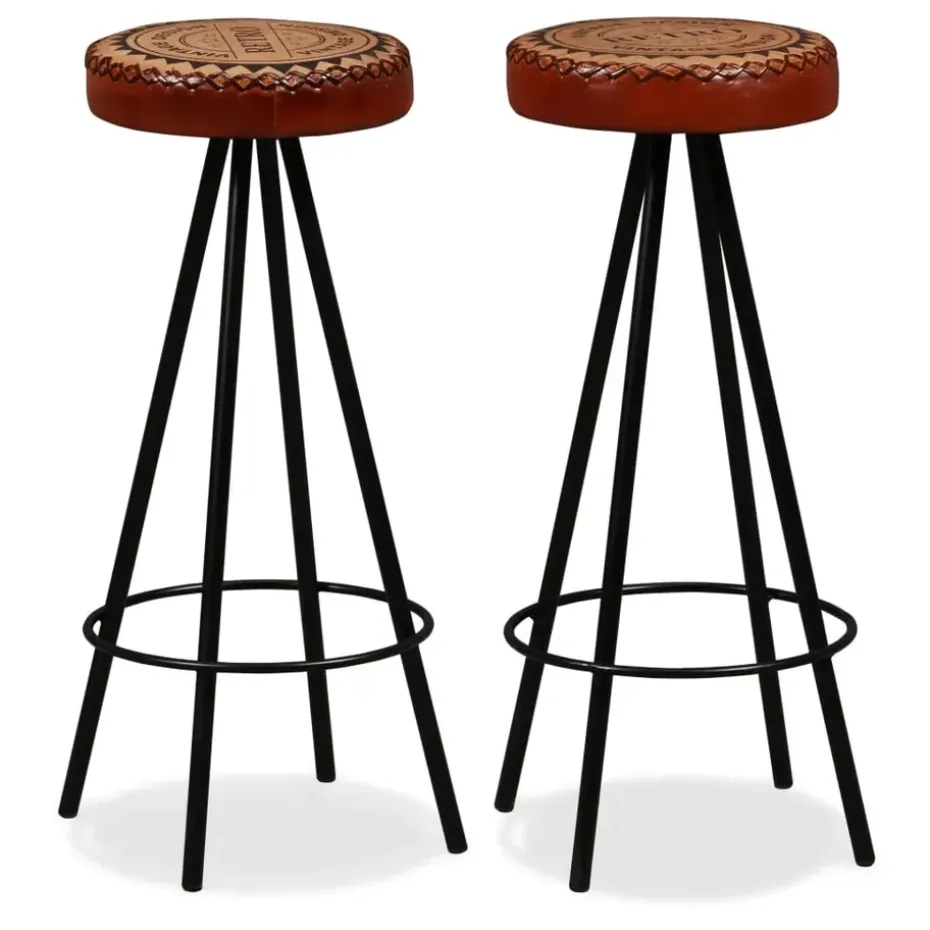 vidaXL - Barkruk - Bruin - Leer - 2 stuks