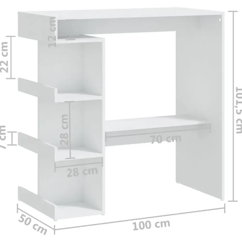 vidaXL - Bartafel - Wit - Bewerkt hout