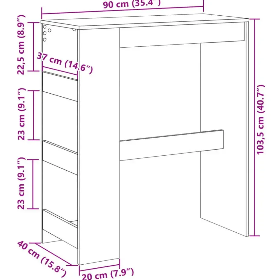 vidaXL - Bartafel met opbergruimte - Gerookt eiken - Bewerkt hout - 90x43 cm