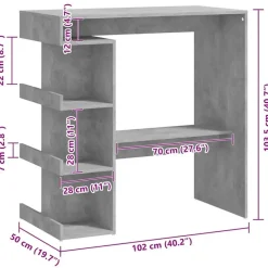 vidaXL - Bartafel met opbergruimte - Betongrijs - Bewerkt hout - 100x50 cm