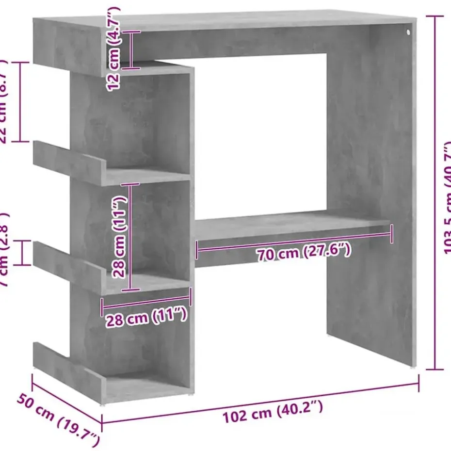 vidaXL - Bartafel met opbergruimte - Betongrijs - Bewerkt hout - 100x50 cm
