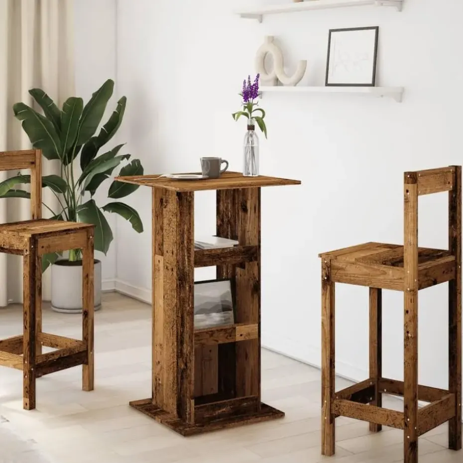 vidaXL - Bartafel met opbergruimte - Oud hout - Bewerkt hout - 60x60x102 cm