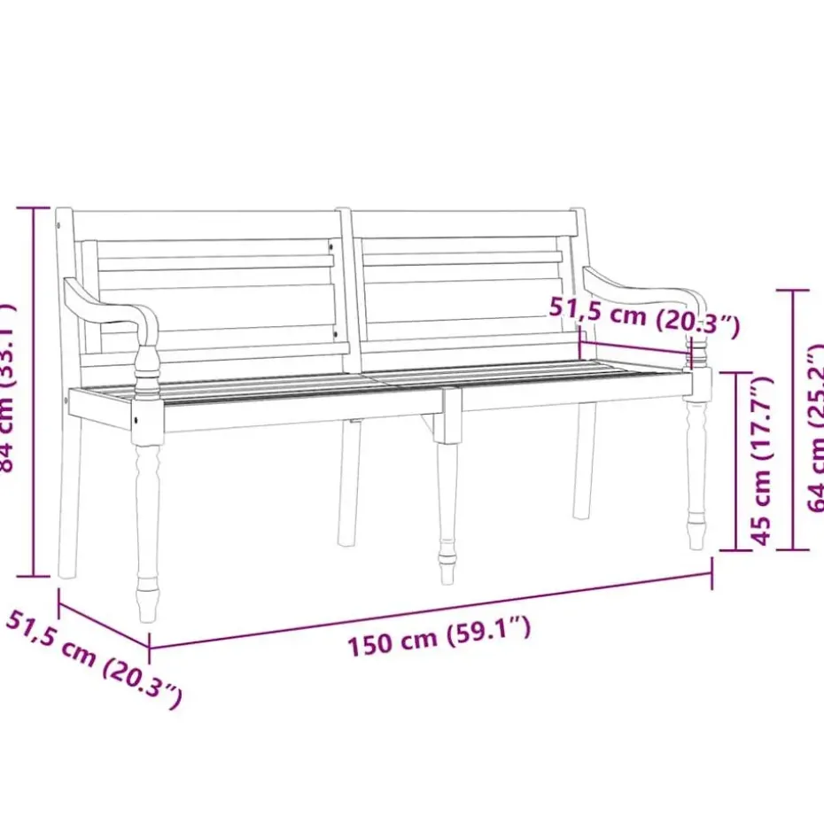 vidaXL - Batavia Tuinbank met beige kussen - Teakhout - 150x51.5x84 cm