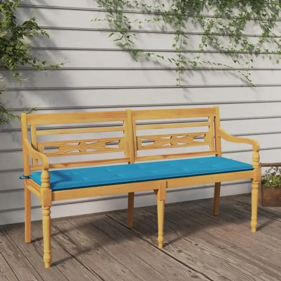 vidaXL - Batavia Tuinbank met blauw kussen - Teakhout - 150x51.5x84 cm