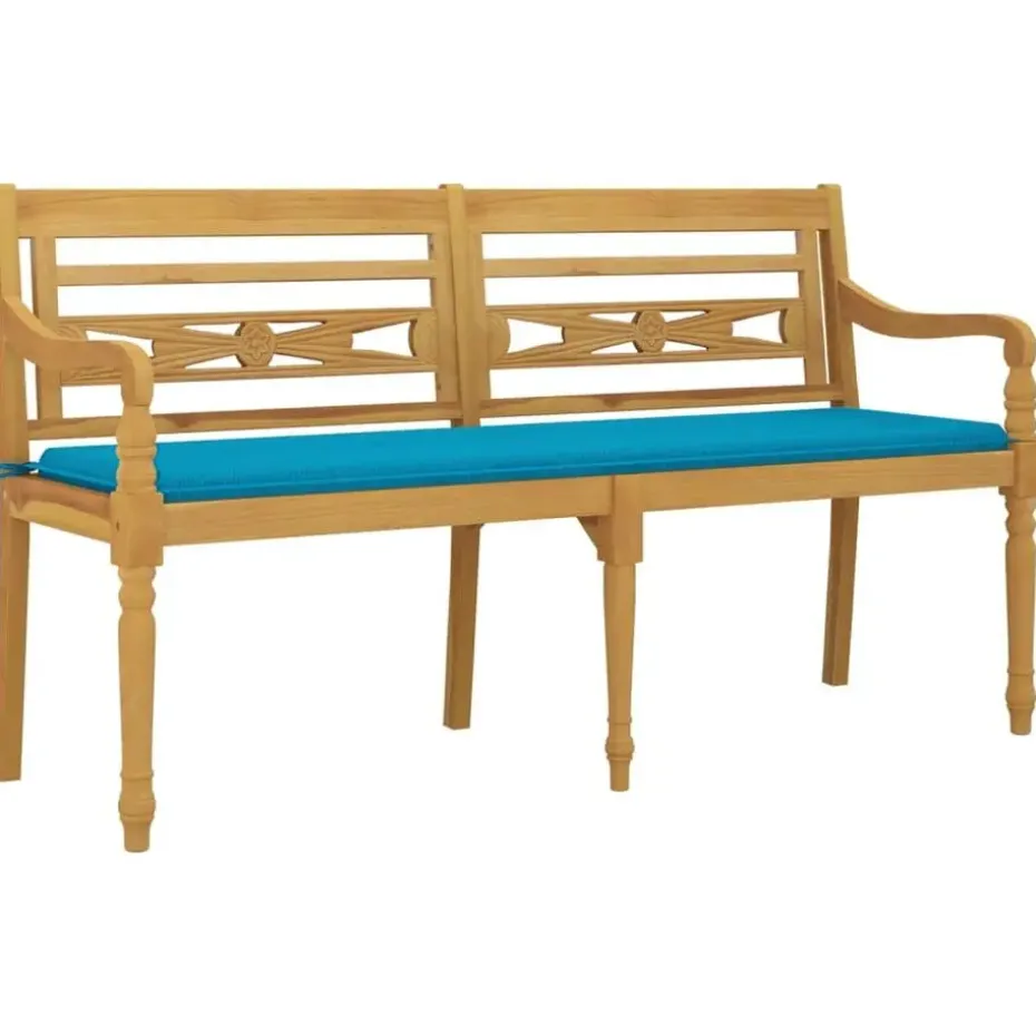 vidaXL - Batavia Tuinbank met blauw kussen - Teakhout - 150x51.5x84 cm