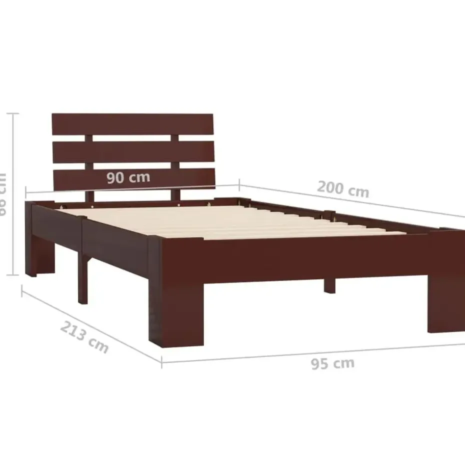 vidaXL - Bed frame - Donkerbruin - Grenenhout - 90x200 cm